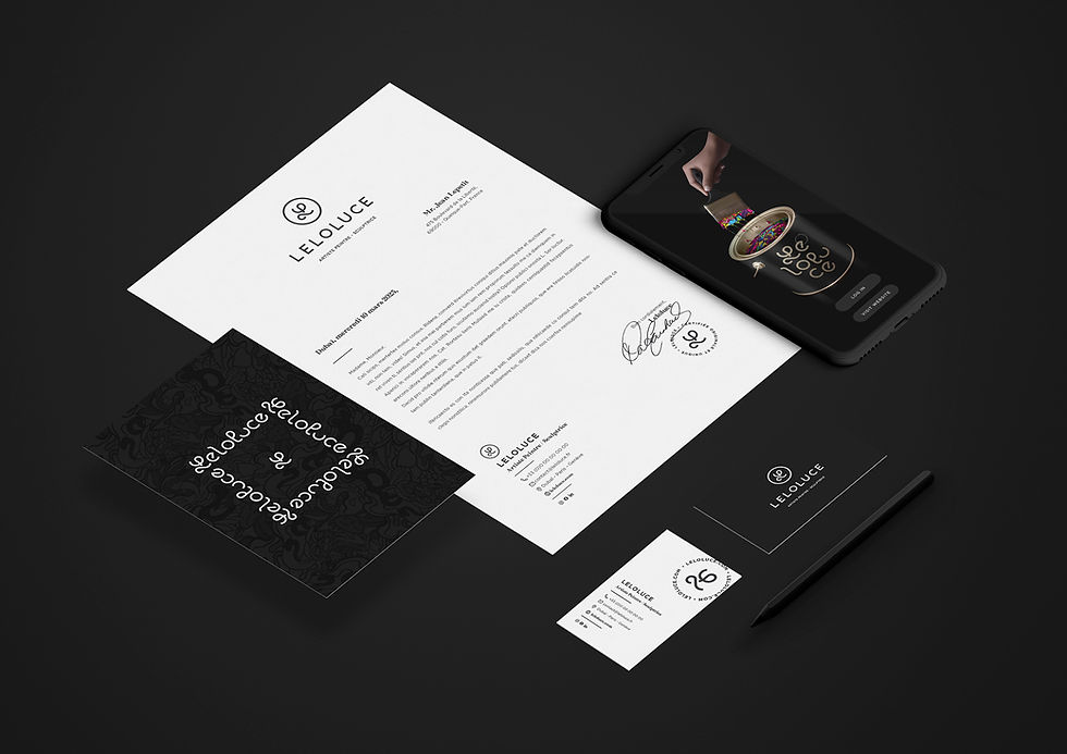 Création de la charte graphique de l'artiste Leloluce présenté sous forme de mock-up