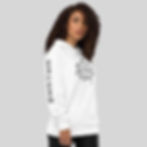 Sweat à capuche blanc porté par une modèle femme
