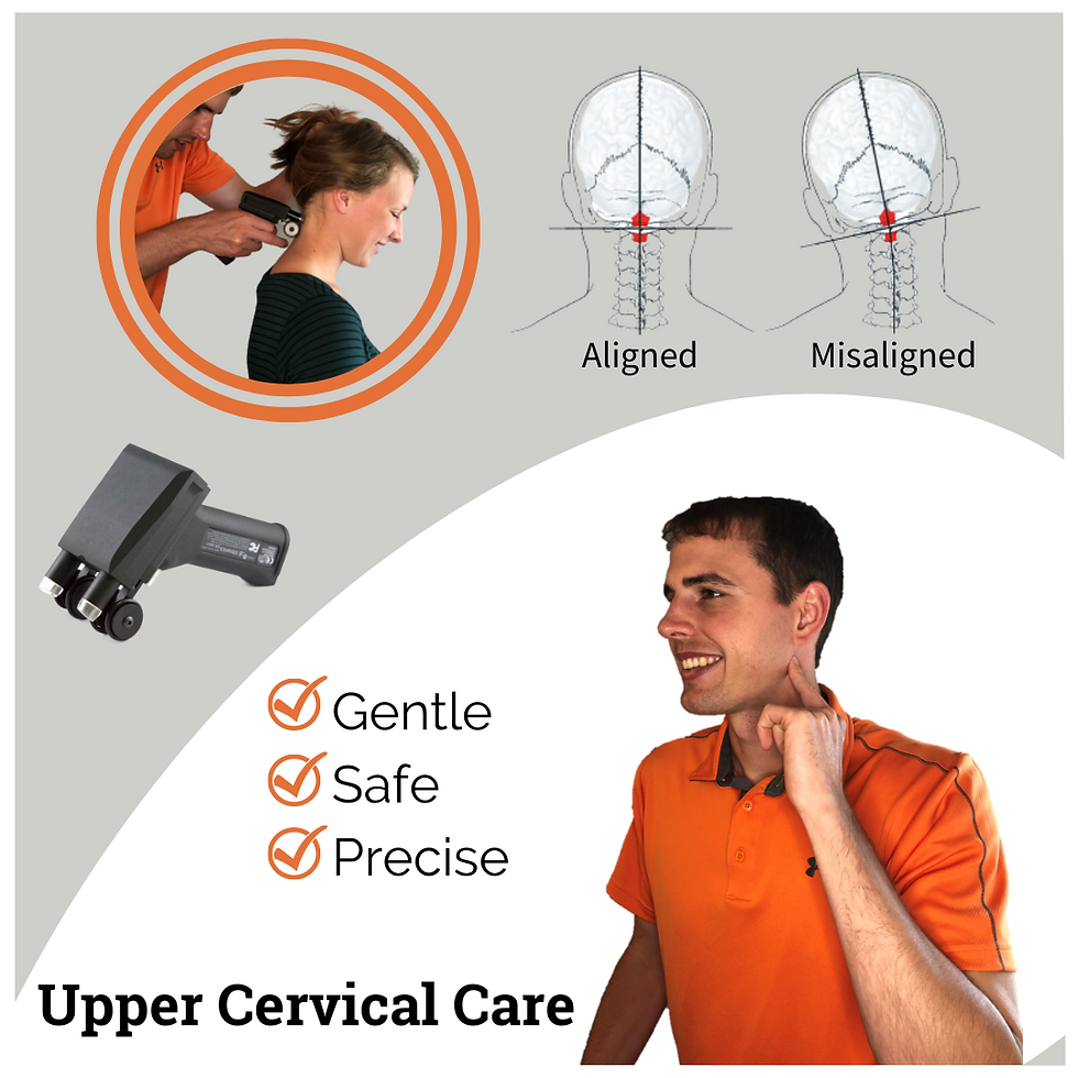 Doctor pointing to the atlas at the base of the skull Upper cervical care | Gentle | Safe | Precise