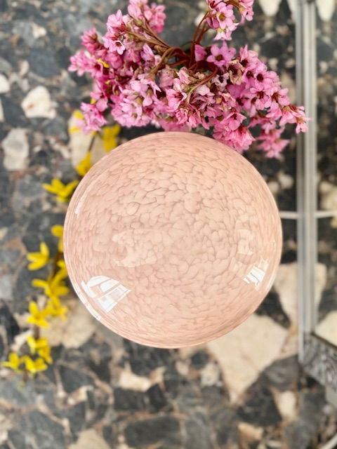 Miniature : Lampe Art Déco avec globe boule en verre de Clichy rose et liseré doré