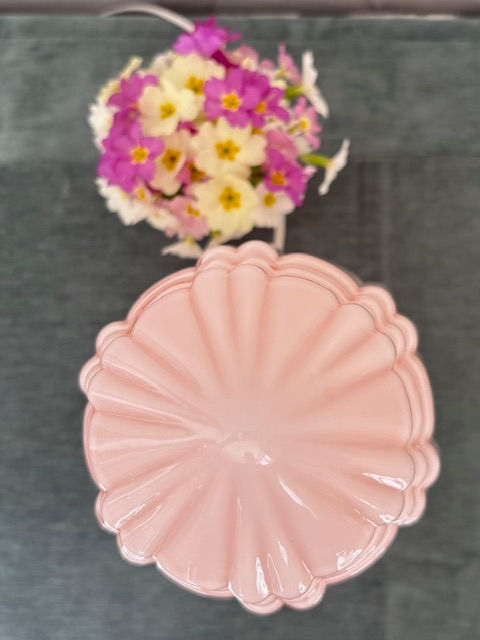 Miniature : Lampe Art Déco en opaline rose, de style Skyscraper / gratte-ciel