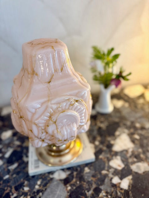 Miniature : Lampe Art Déco en opaline rose marbrée