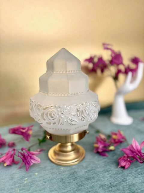Miniature : Petite lampe de chevet art deco fleurie a gradins 1930