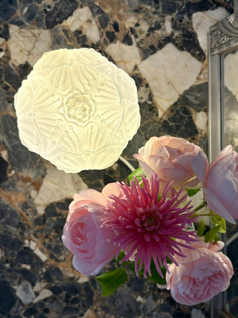 Miniature : lampe chevet art deco 1930 globe verre depoli fleuri