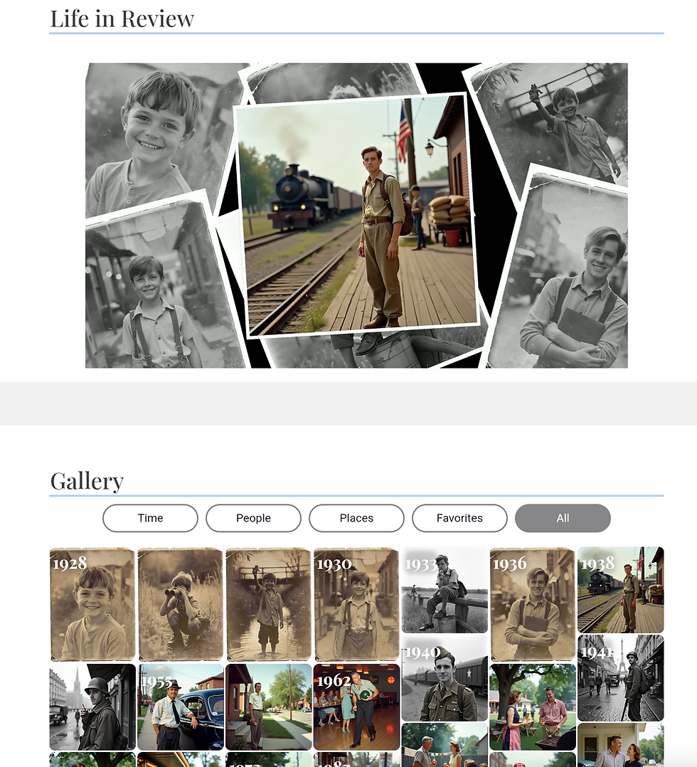 A collage of personal life moments, showing a loved one through the years—from childhood to adulthood—in a reflection-style layout.