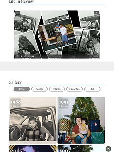 Example of a photo timeline in a Living Portrait, showing memories organized by date and theme.