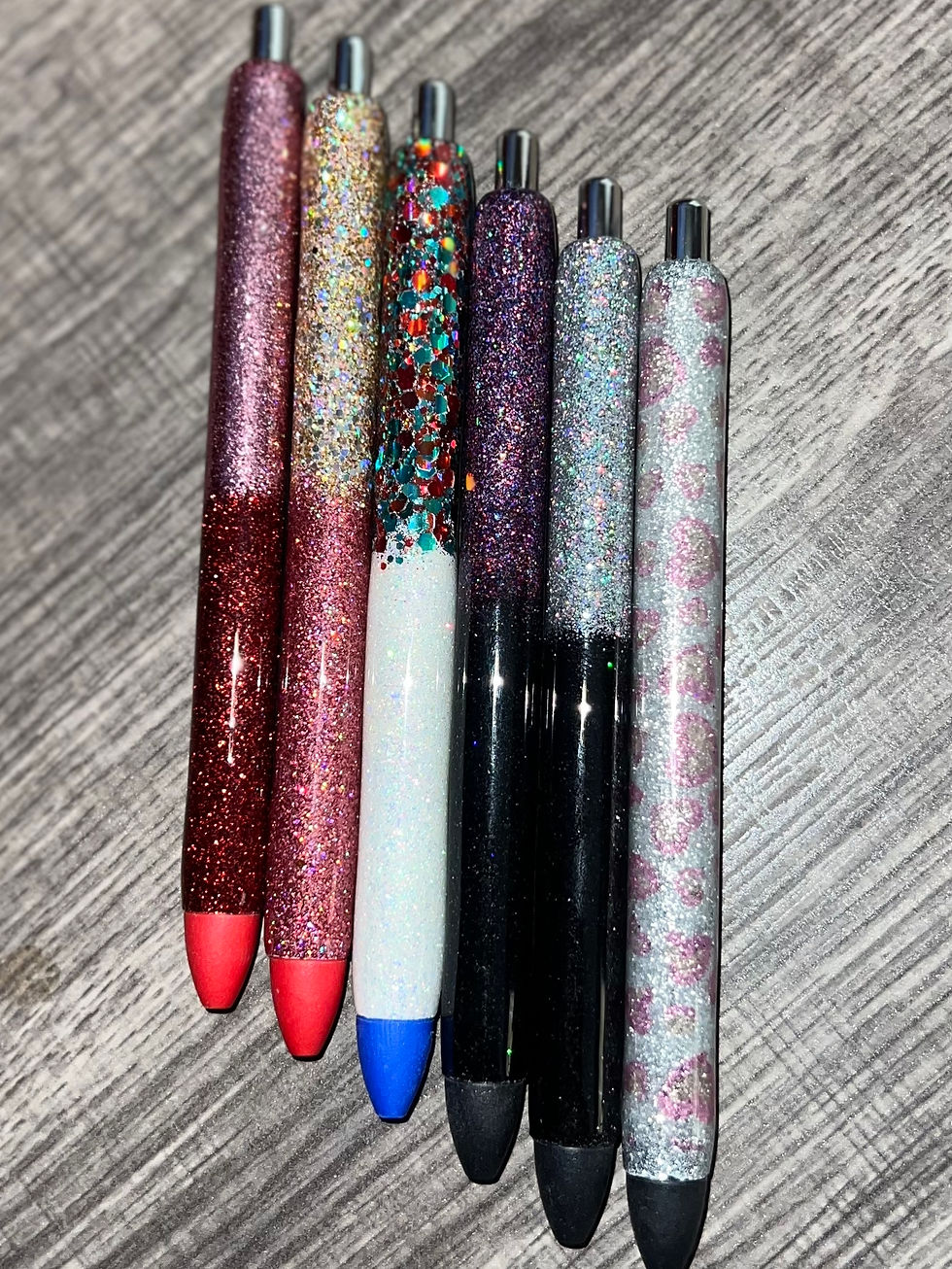 Thumbnail: **FOR SALE** Custom Glitter pens with red, blue, and black ink