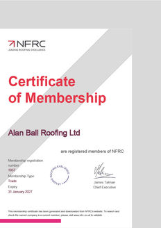 NFRC Certificate of Membership for Alan Bell Roofing Ltd