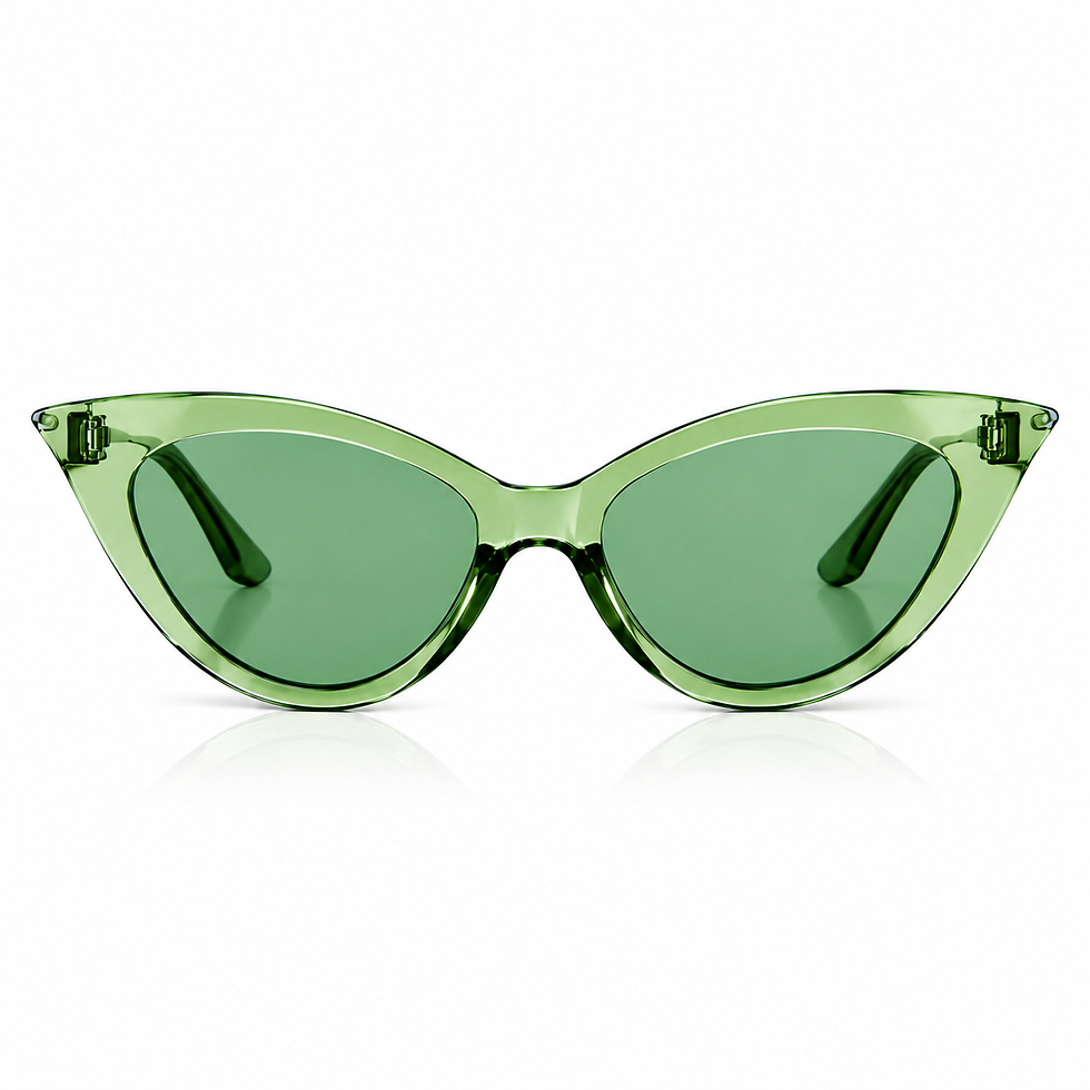 Thumbnail: Olive green cat-eye sunglasses with green-tinted lenses from Jena’s General Store.
