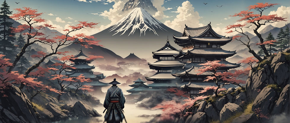 a samurai who walk at the land scapes of japan .jpg