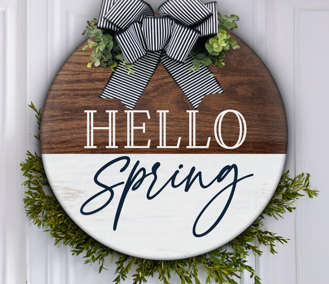 Hello Spring Door Hanger Wood Sign