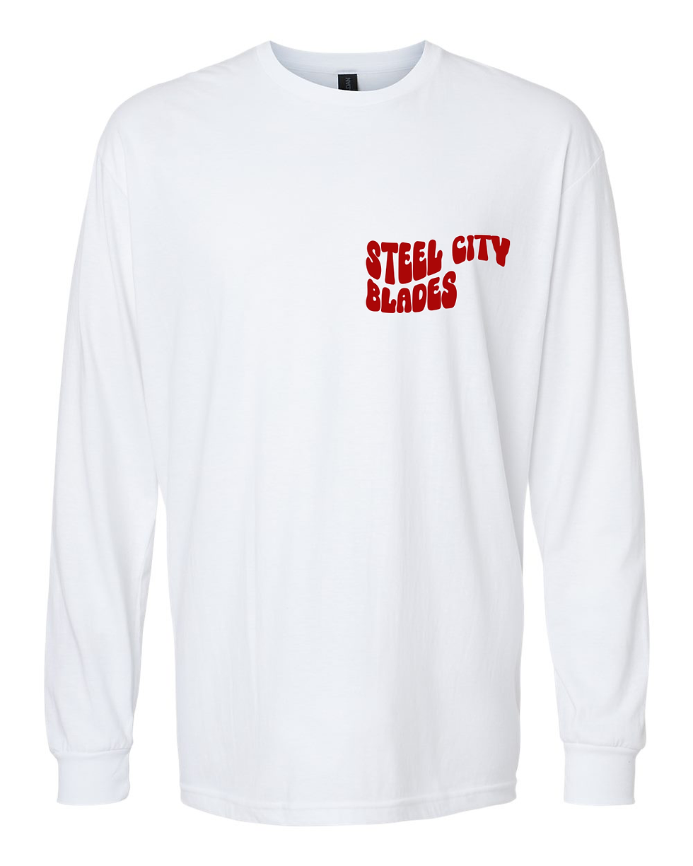 Thumbnail: SC Blades In My Ice Skater Era Red Long Sleeve Tee Gray