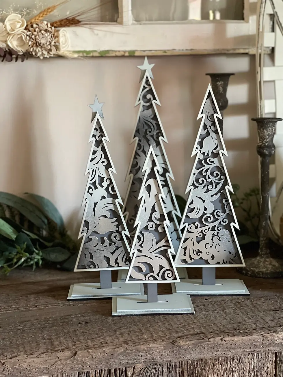 Thumbnail: Set of 7 or 4 Decorative Scroll Christmas Trees