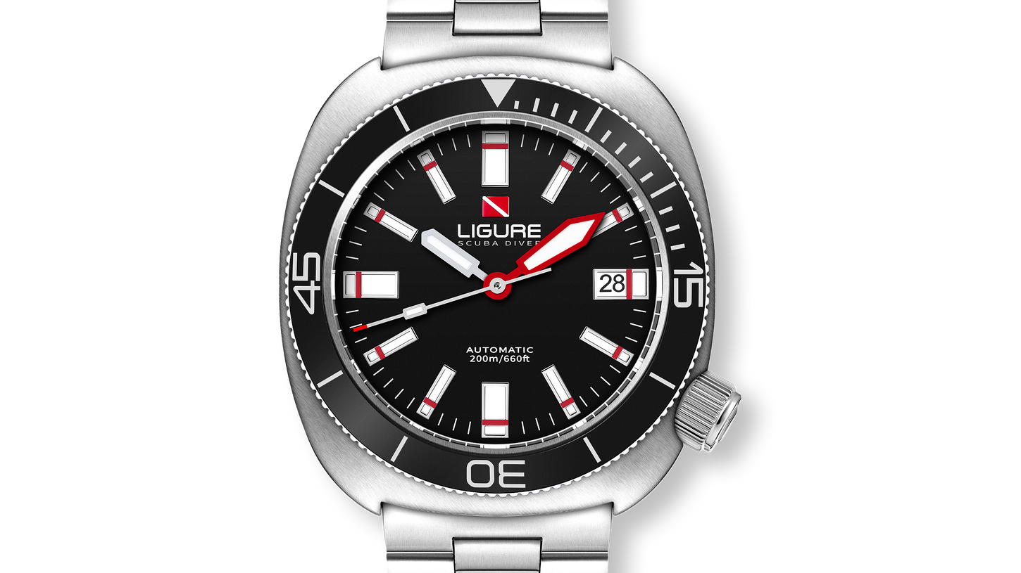 Ligure Watches, Tartaruga black dial, Oyster steel bracelet