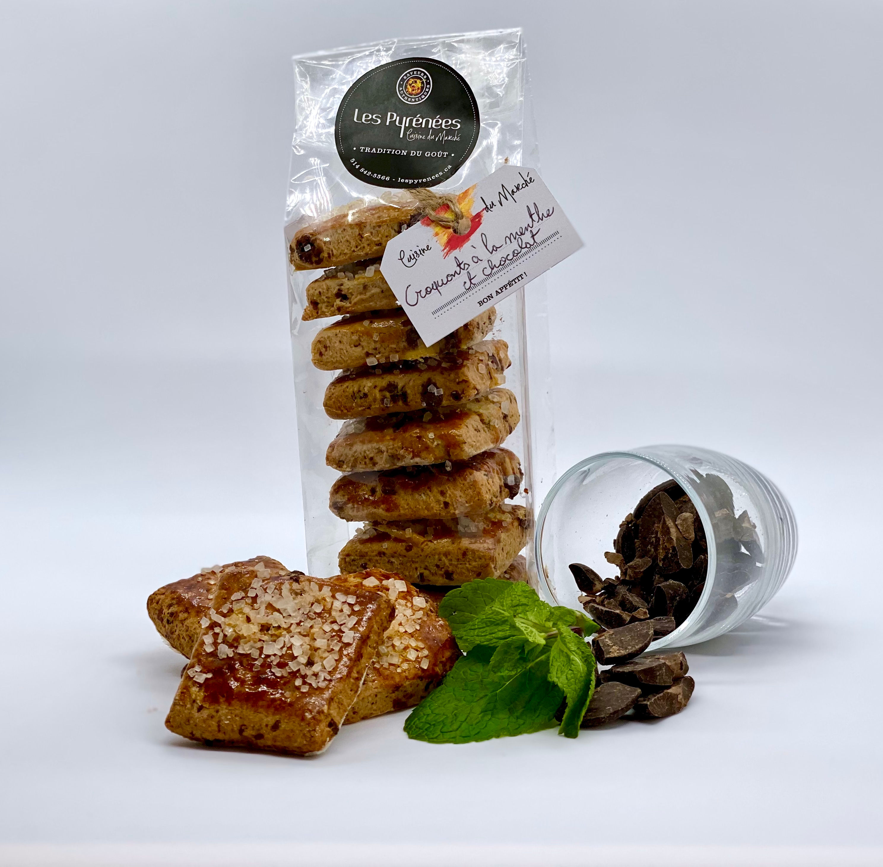 Croquants au chocolat amer et à la menthe