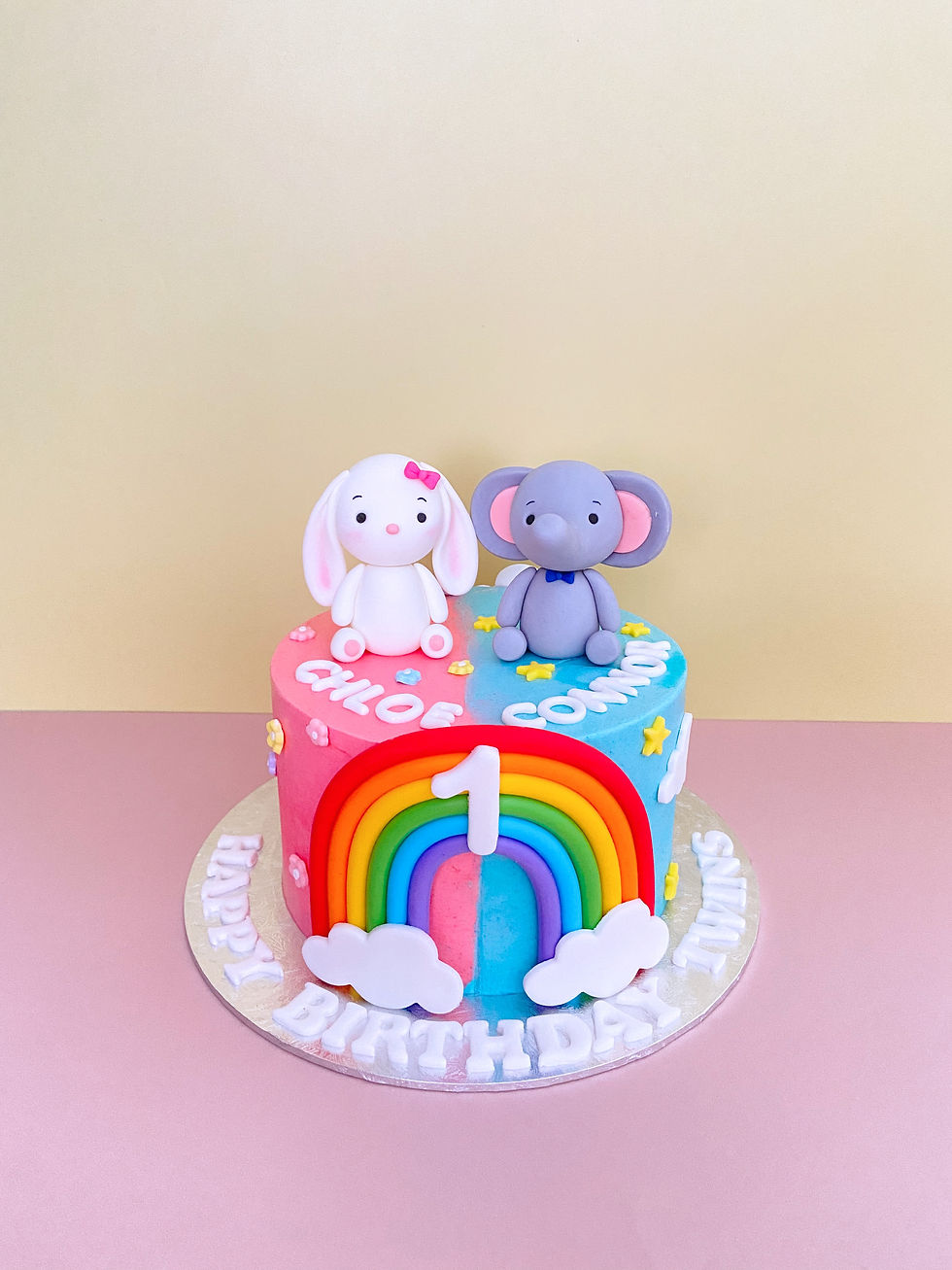 Half & Half Bunny Elephant Cake
