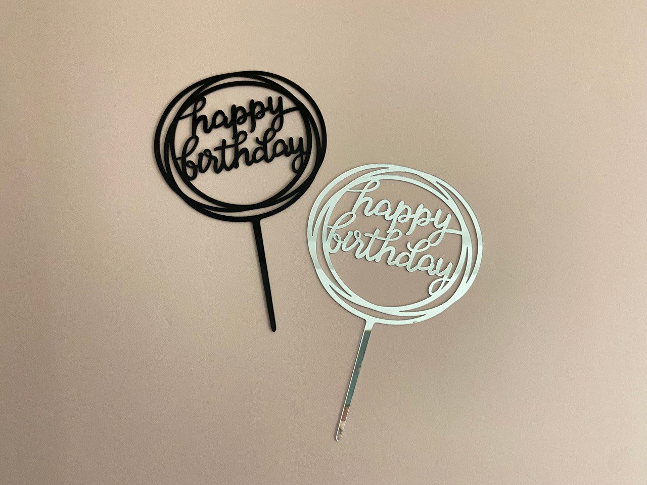 Black/Silver Happy Birthday Toppers