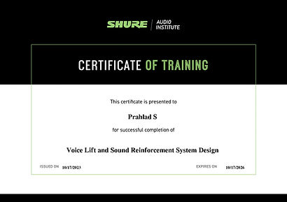 Voice lift & Sound Reinforcement certificate