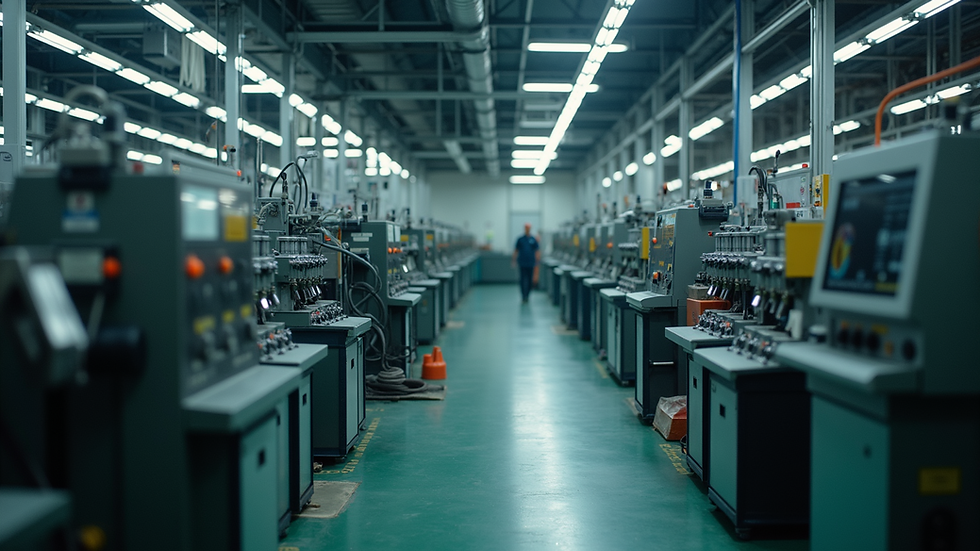 High angle view of a small manufacturing unit with machinery