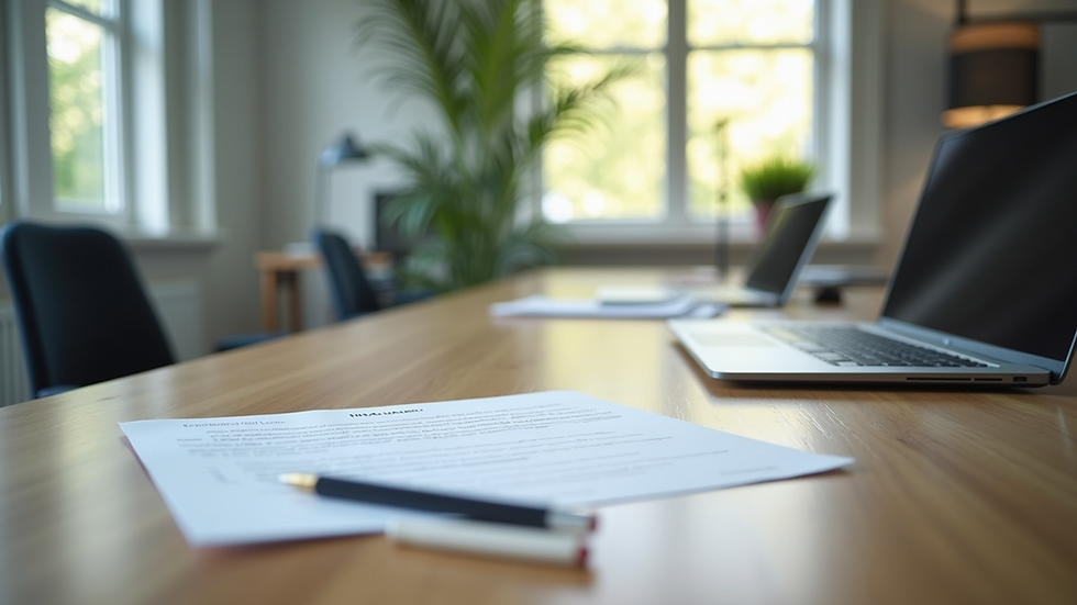 Eye-level view of a modern office desk with company registration documents