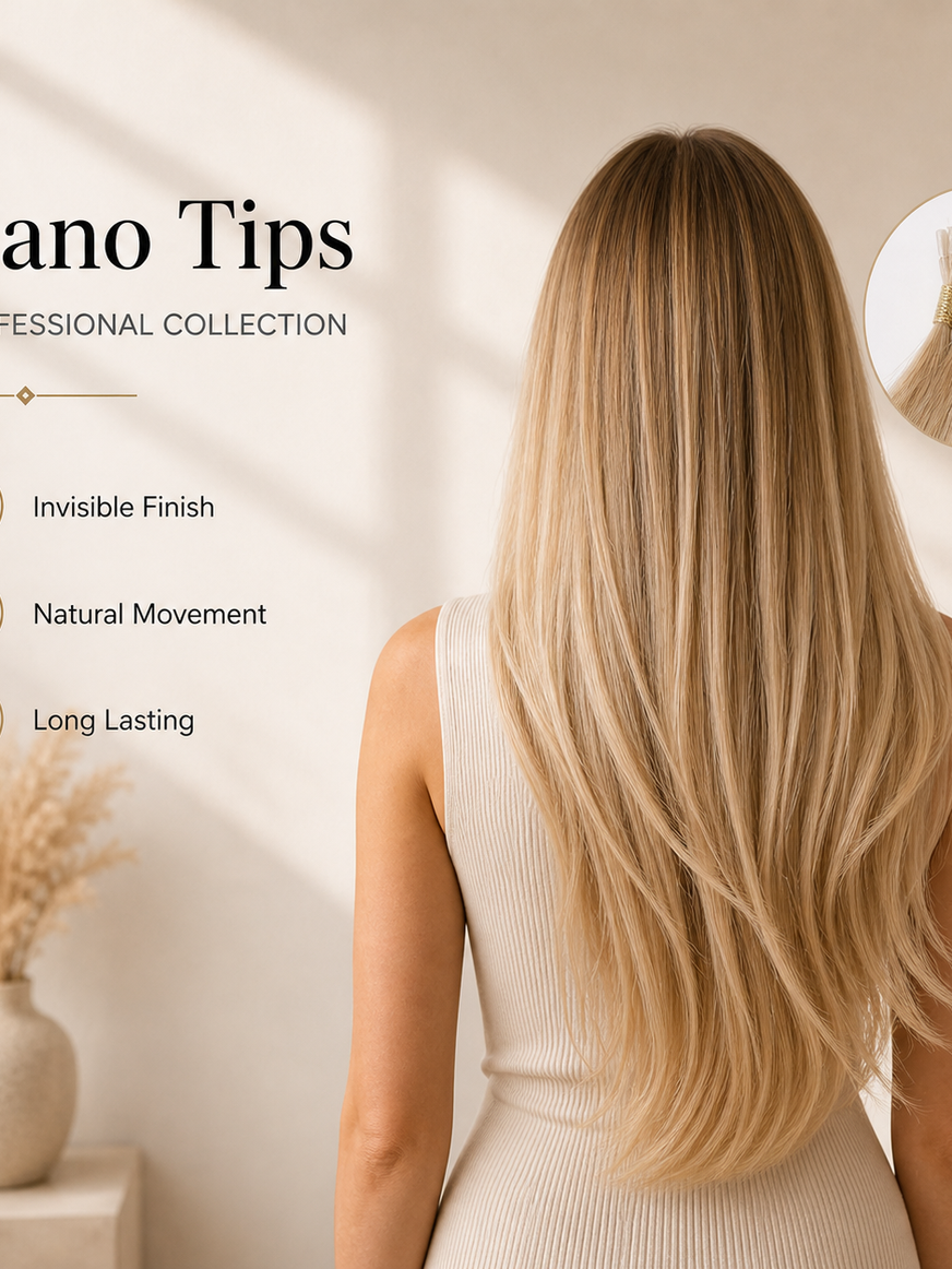 Echo Nano Tip Human Hair Extensions, 100 Strands — detail view 3