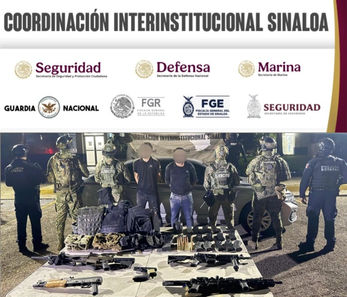 Grupo Interinstitucional asegura a 2 civiles en poder de armas, cargadores, cartuchos, equipo táctico y un vehículo en Culiacán