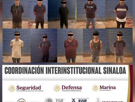 En Culiacán, el Grupo Interinstitucional detiene a 10 civiles y les asegura 15 armas de fuego, vehÃculos y municiones