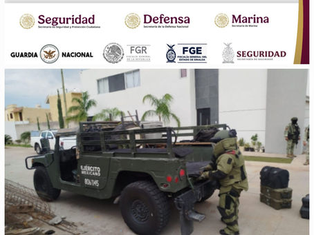 Grupo Interinstitucional cumple una orden de cateo en Culiacán; aseguran presuntas drogas, un cargador, cartuchos y 2 artefactos explosivos