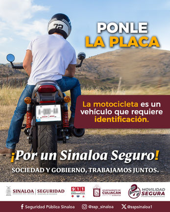 Circula con tu unidad motriz en regla. Respeta las leyes de Tránsito.
Por una #MovilidadSegura, ¡PONLE LA PLACA! 🏍️
#SSPSinaloa