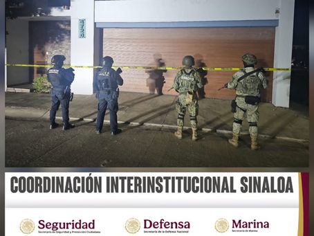 En Culiacán, el Grupo Interinstitucional localiza 28 armas de fuego, 5 granadas de práctica y cargadores, quedando bajo resguardo un domicilio en espera de una OTI