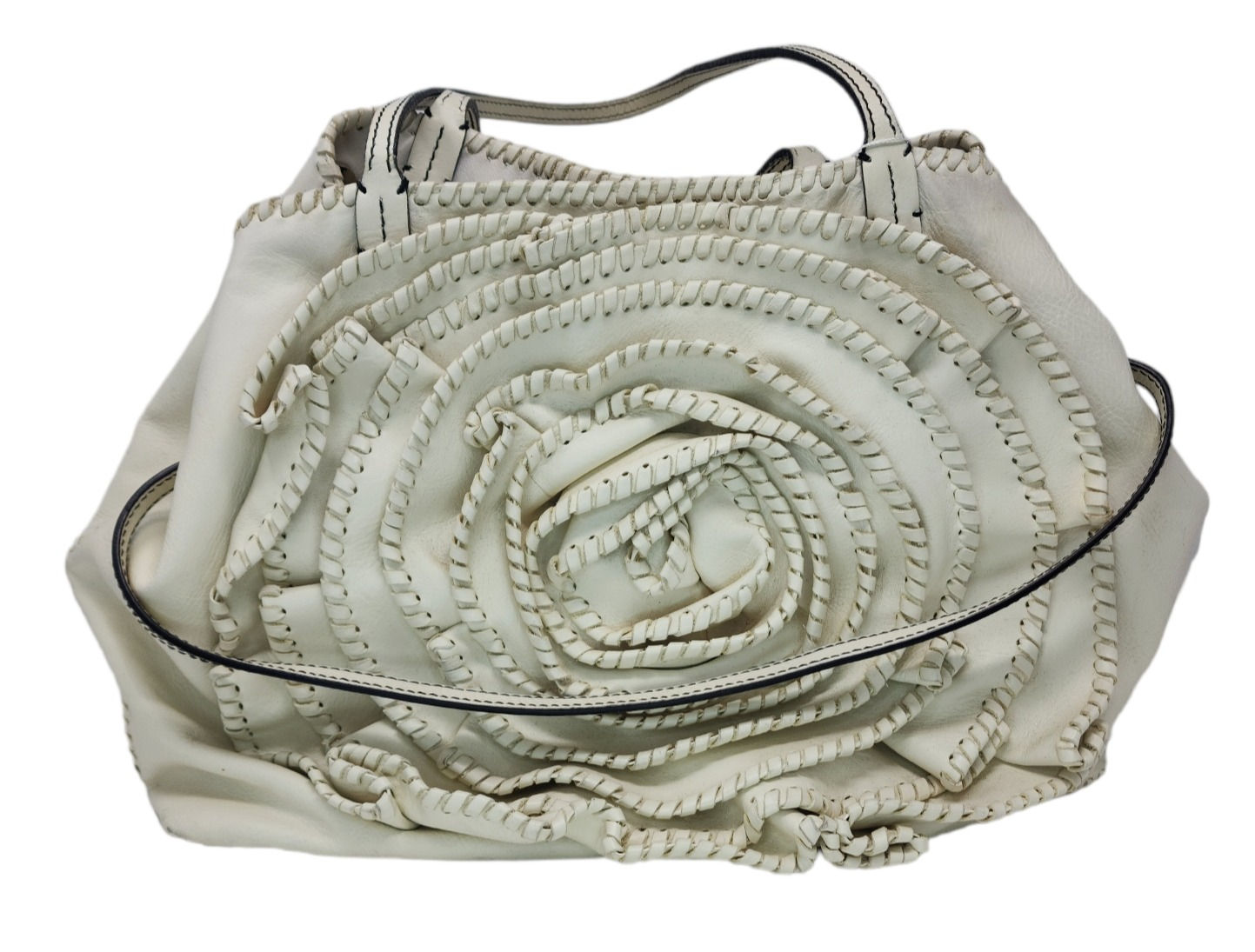 Valentino Vintage Leather & Crochet Bag White