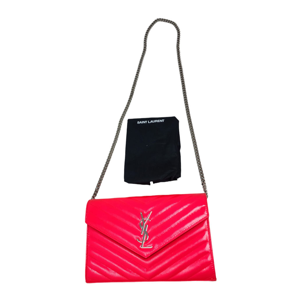 Thumbnail: Saint Laurent Patent Grain De Poudre Matelasse Chevron Monogram Chain Wallet 