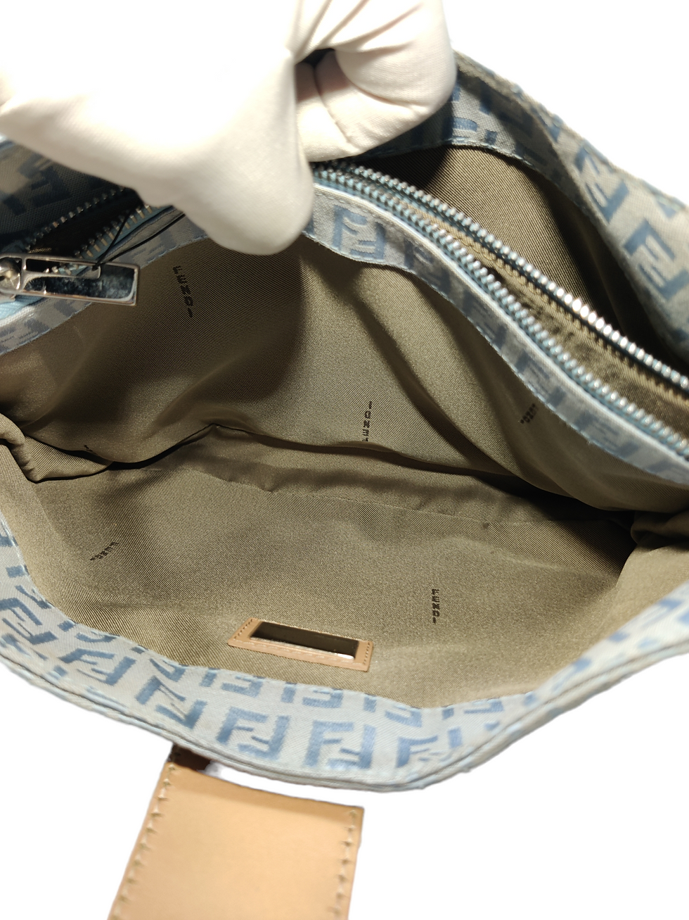 Thumbnail: Fendi Zucchino Canvas Hobo Shoulder Bag Blue