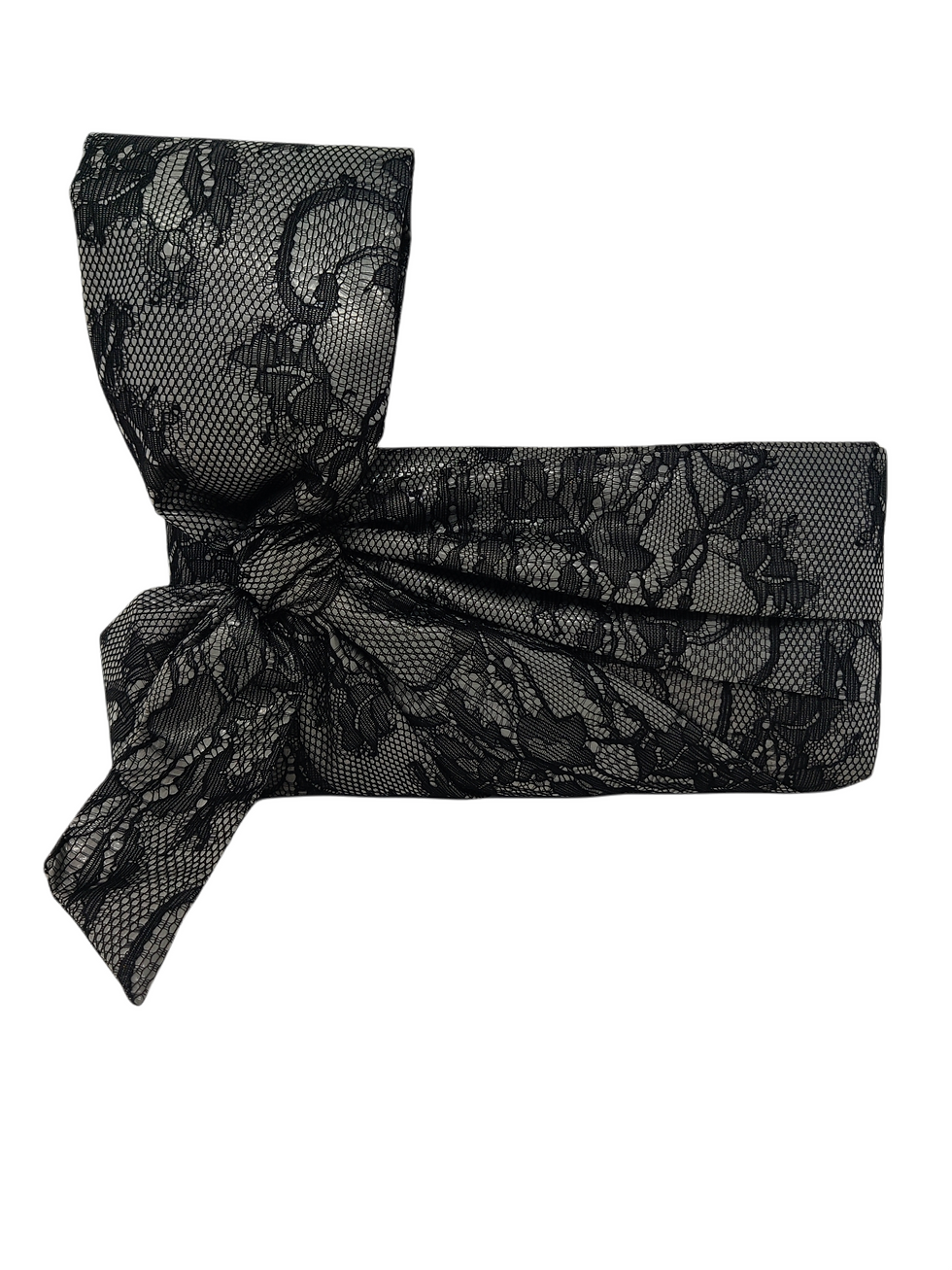Thumbnail: Valentino Black Taupe Lace Bow Clutch