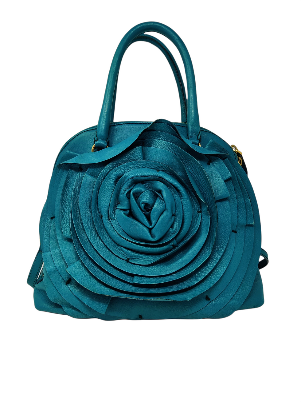 Thumbnail: Valentino Aqua Blue Leather Petale Dome Bag