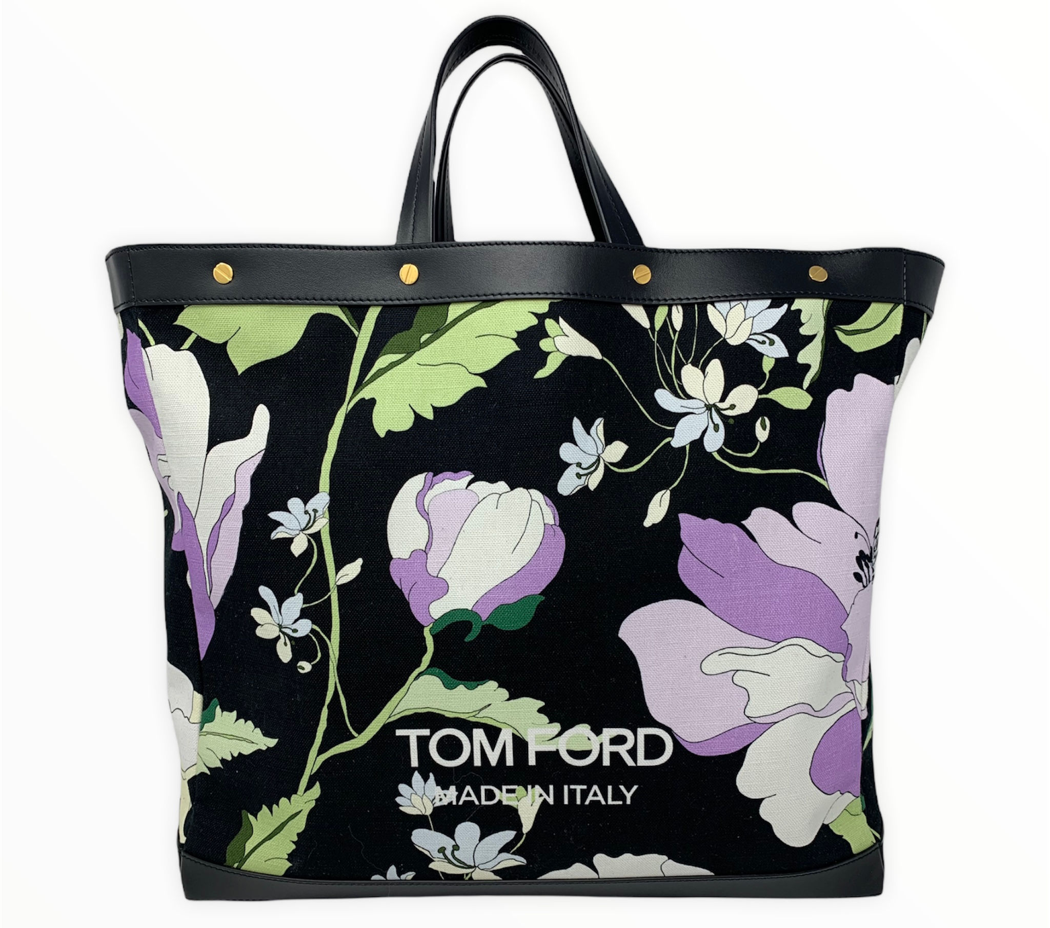 Tom Ford Black Floral T Screw Tote GHW