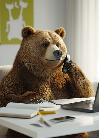 u8944175286_A_realistic_brown_bear_sitting_at_a_desk_in_an_of_dc02f0ef-e007-4fad-859c-3a73