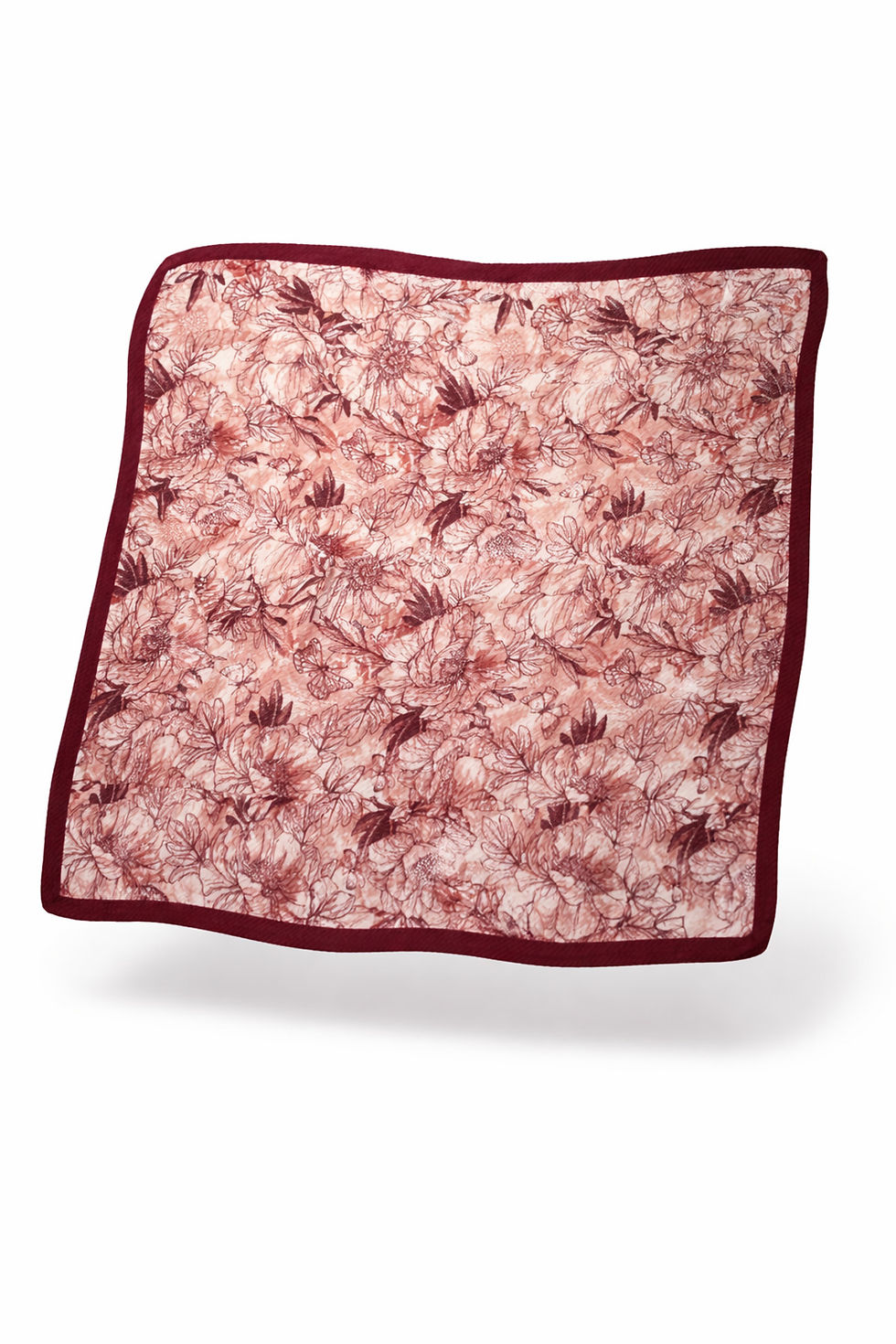 Küçük resim: Pliseli Çiçek Desenli Polyester Şal 90x90 cm – Bordo & Pudra Zarif
