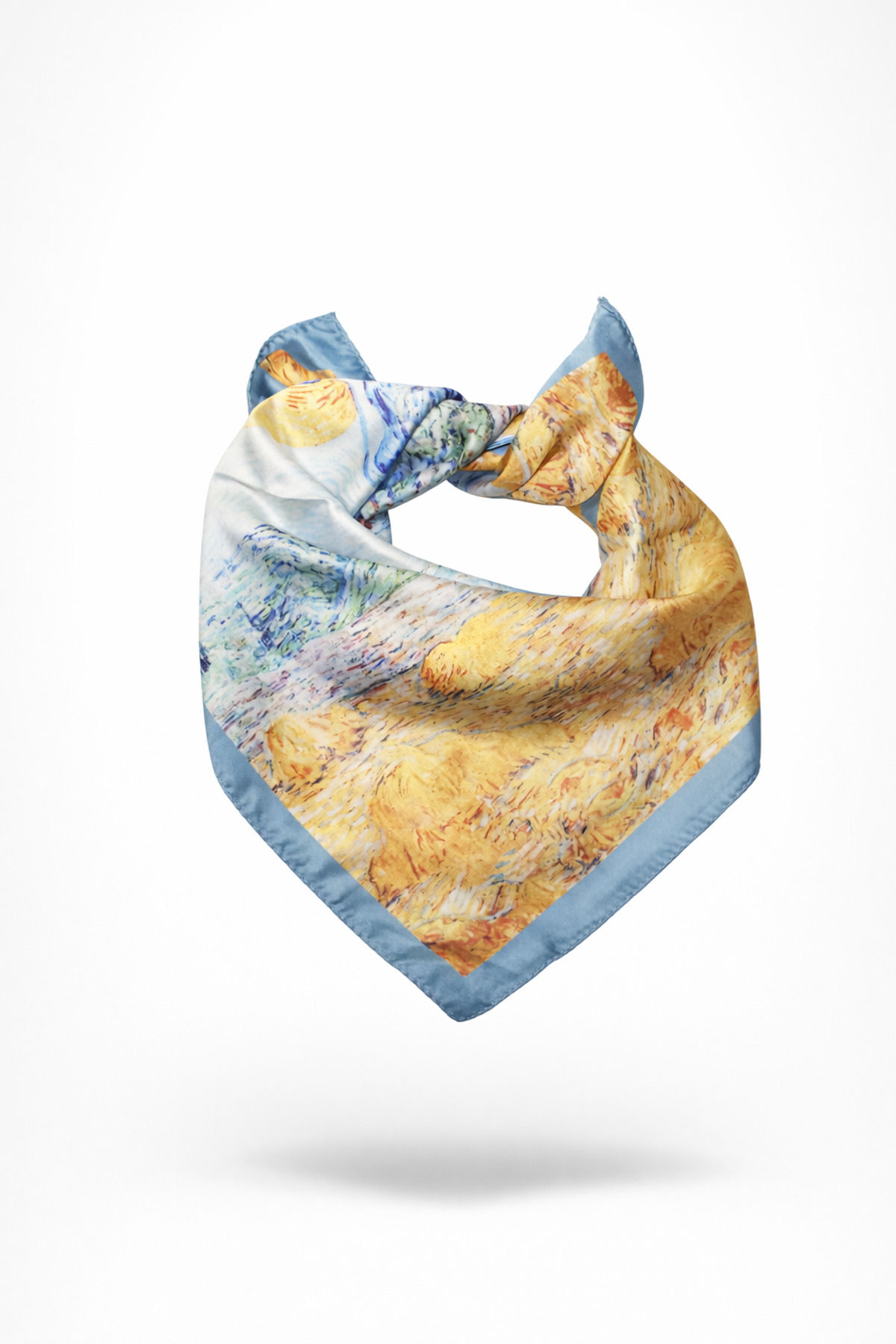 Tablo Görünümlü Kare Saten Fular – Artistic Landscape Bandana