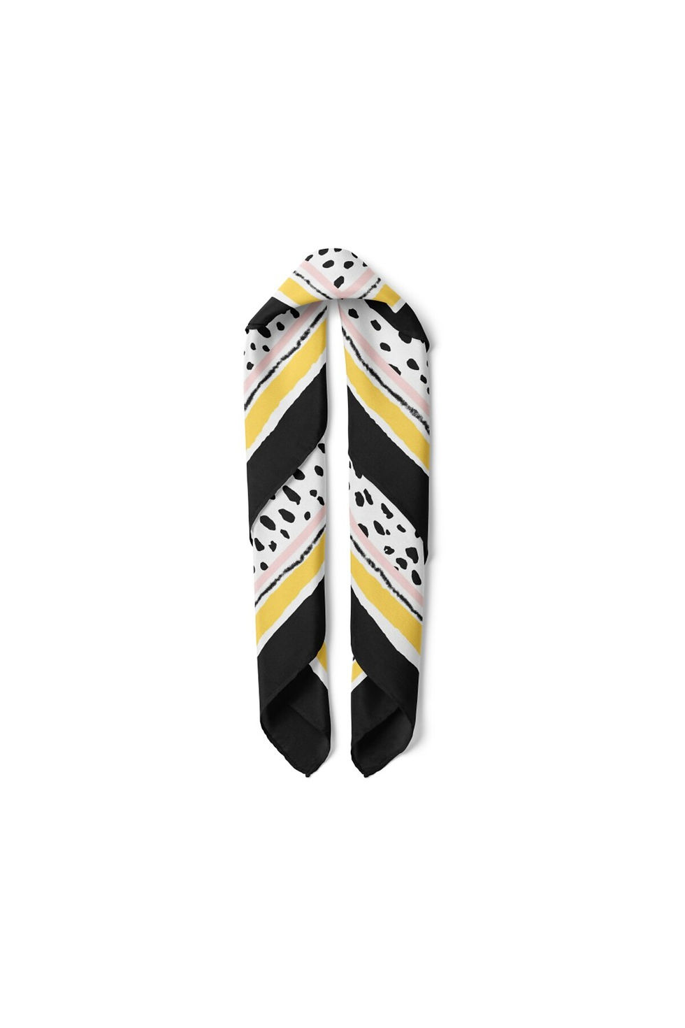 Küçük resim: Minimal Benek Desenli Siyah Çerçeveli Saten Fular 48x48 cm – Modern Kare Bandana