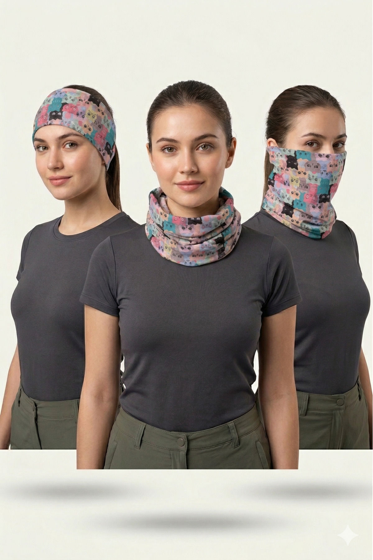 Sevimli Kedi Desenli Çok Amaçlı Bandana & Boyunluk – Esnek Polyester Unisex