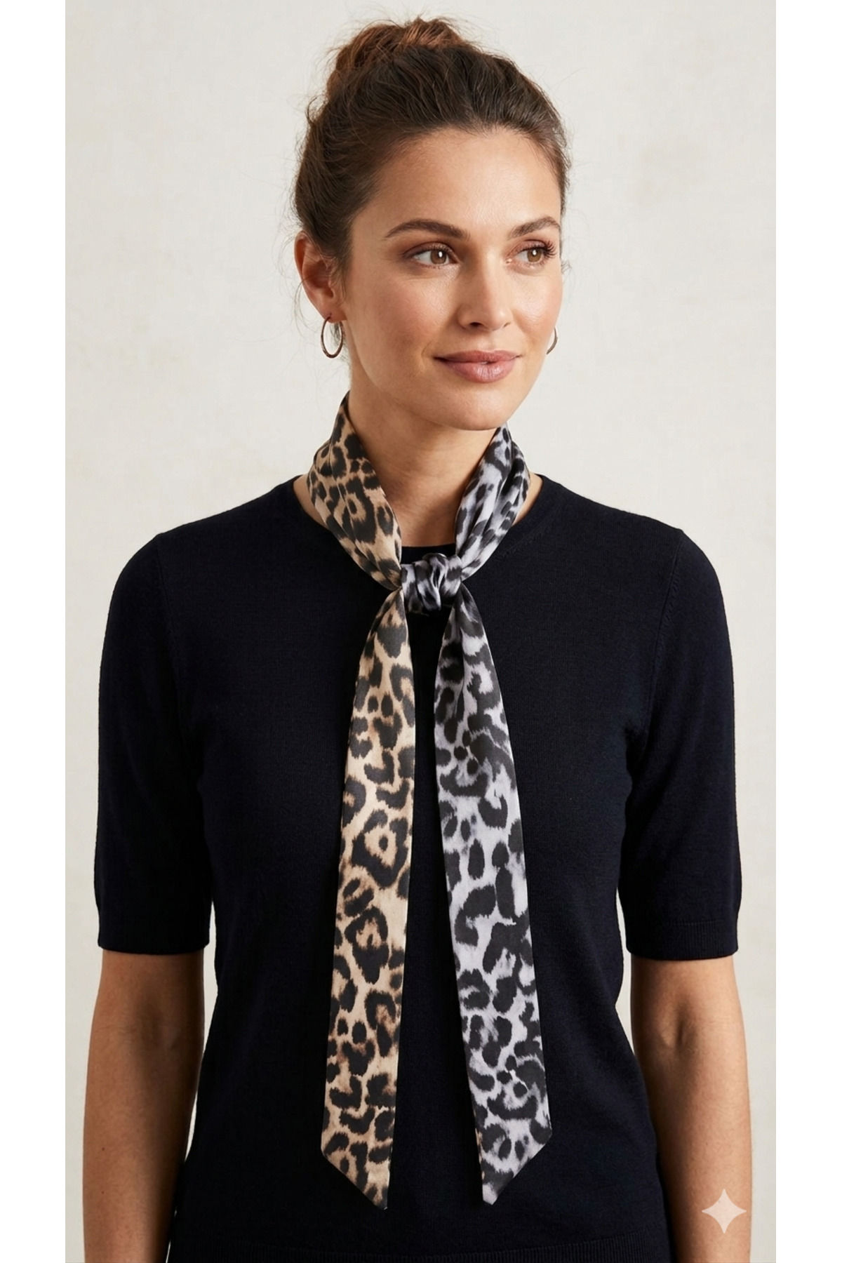 Leopar Desenli Çift Renk Dar Fular 8x115 cm – Şık Boyun Fuları & Trend Aksesuar