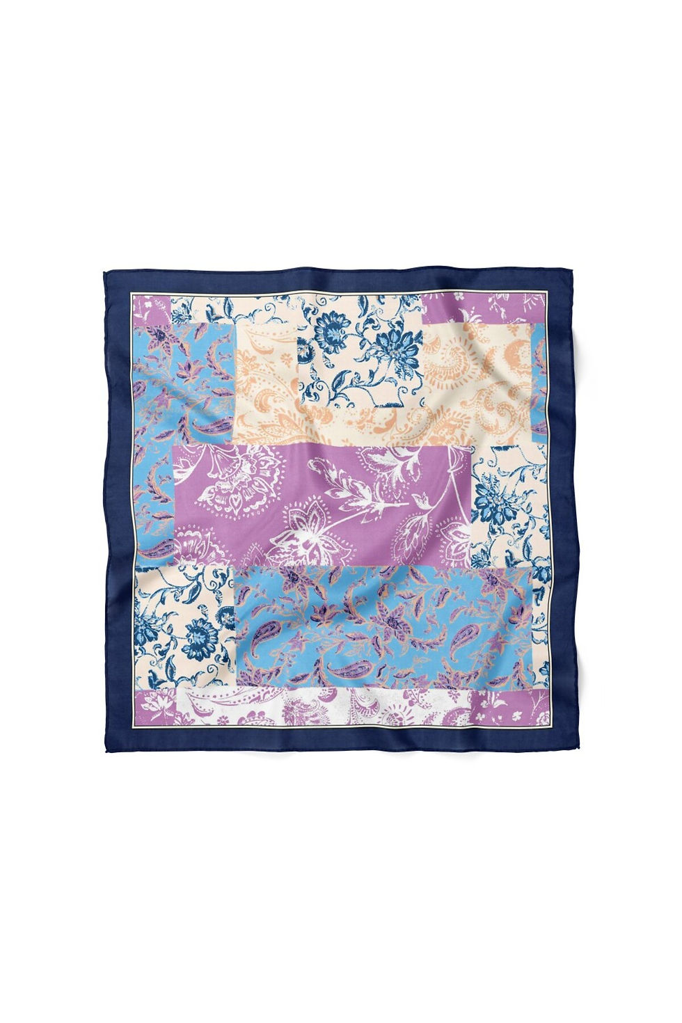 Küçük resim: Mor Mavi Patchwork Desenli Fular