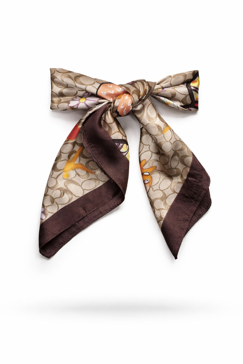 Küçük resim: Sevimli Desenli Saten Fular 70x70 cm – Kahverengi Çerçeveli Şık Kadın Bandana &…