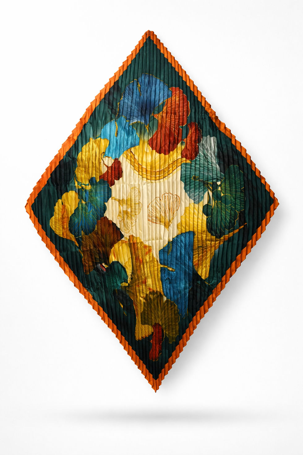 Küçük resim: Renkli Çiçek Desenli Pliseli Saten Fular 70x70 cm – Premium Kare Eşarp