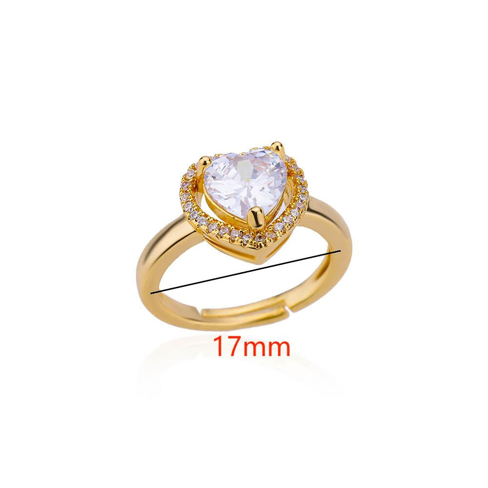 Thumbnail: Stainless Steel Heart Rings Zircon Gold Plated Heart Adjustable