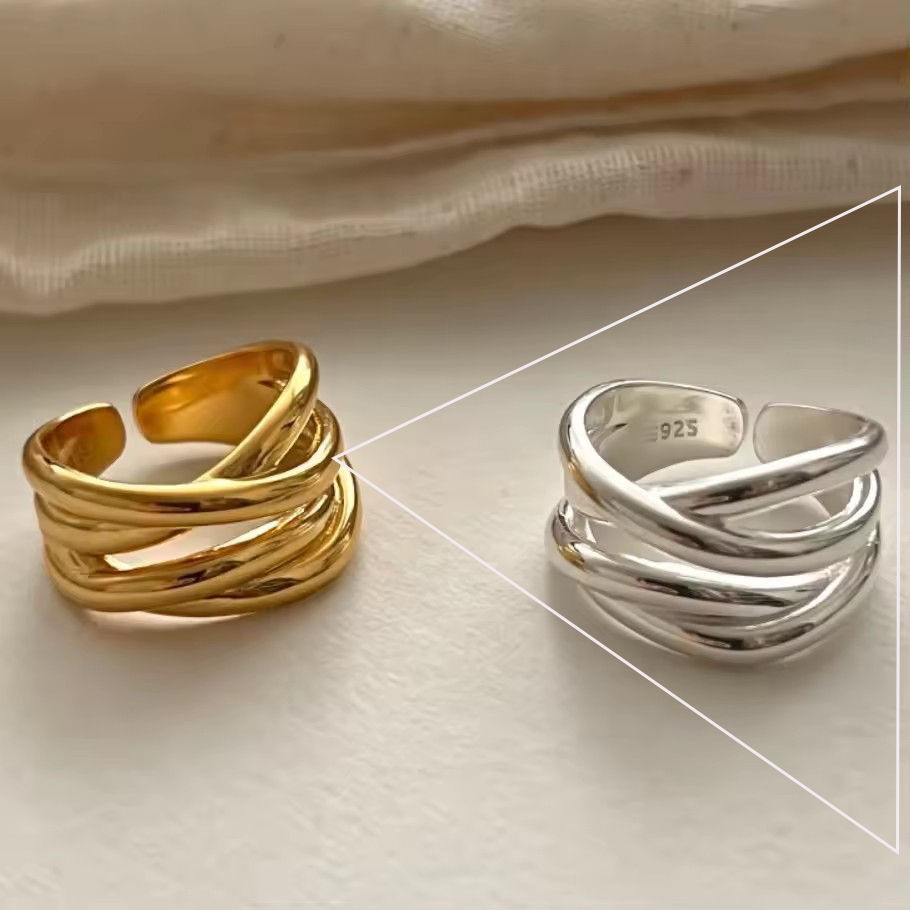 Thumbnail: Collection of 15 stainless steel rings with a vintage geometric texture.