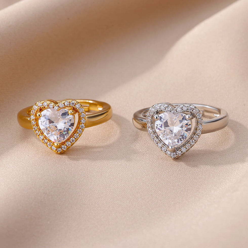 Thumbnail: Stainless Steel Heart Rings Zircon Gold Plated Heart Adjustable