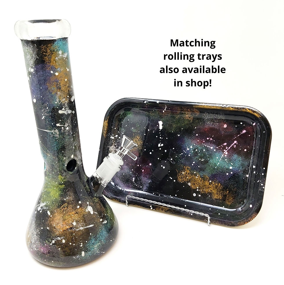 Thumbnail: The "Galaxy" #1 collection includes the hand-painted bong and matching rolling tray sold in shop. 