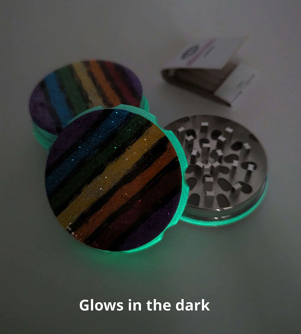 Thumbnail: View of the "Glitter Rainbow" 4pc Grinder-purple 2.5" glowing in the dark.